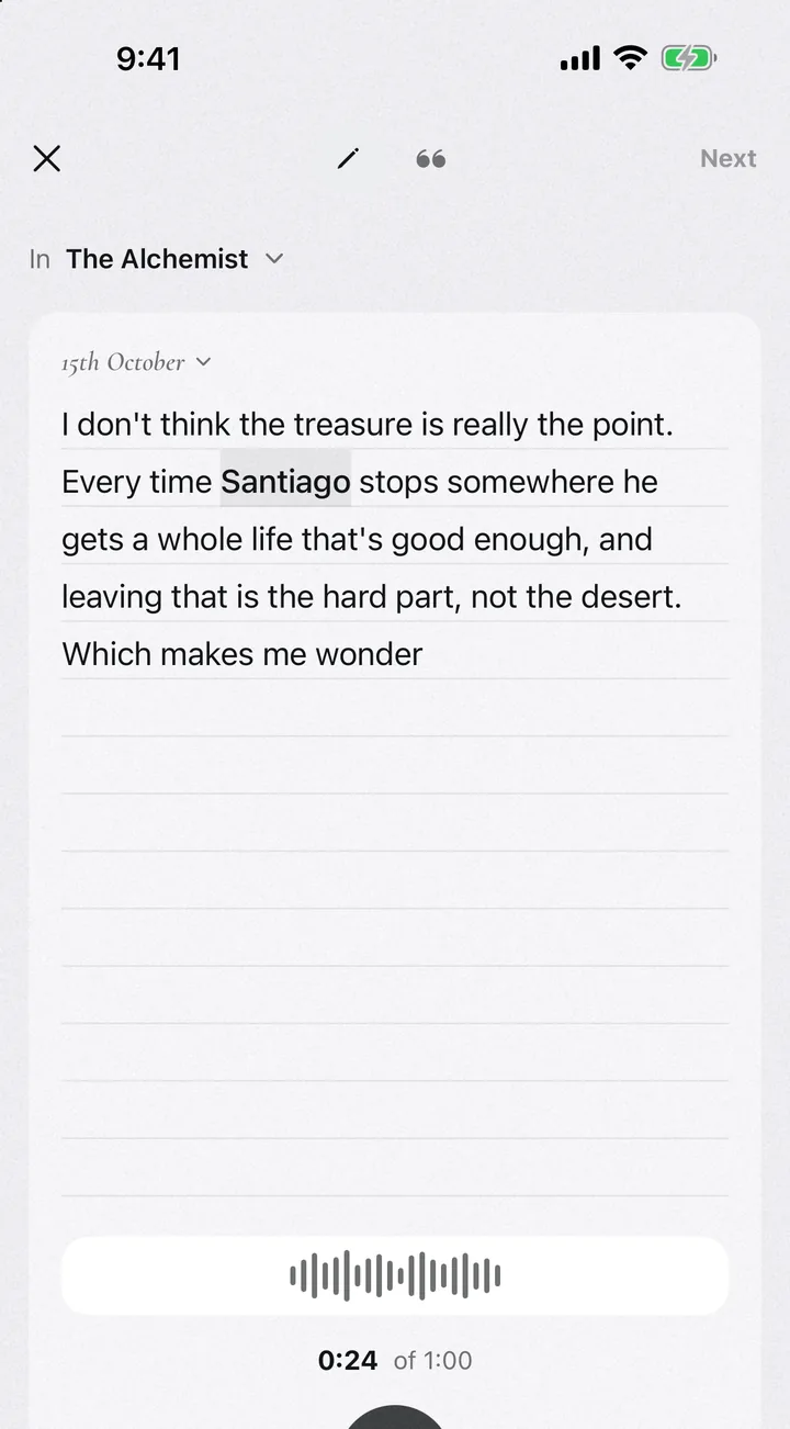 Voice note typed up as a thought about The Alchemist